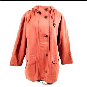 Burberry Cotton Parka Jacket Burnt Orange Hooded Removable Lining Jacket Sz XL